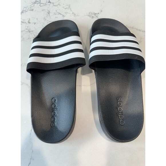 NWOT Adidas Adilette Shower Slides Black and White Size 9 - Picture 5 of 8